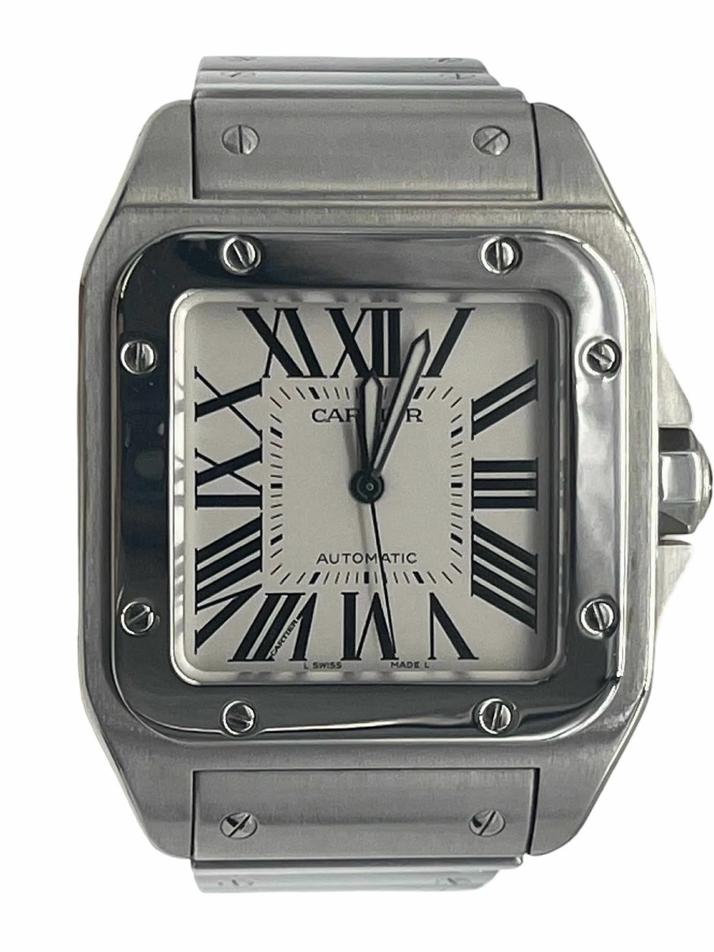 CARTIER Santos 100 White Dial Stainless Steel Watch